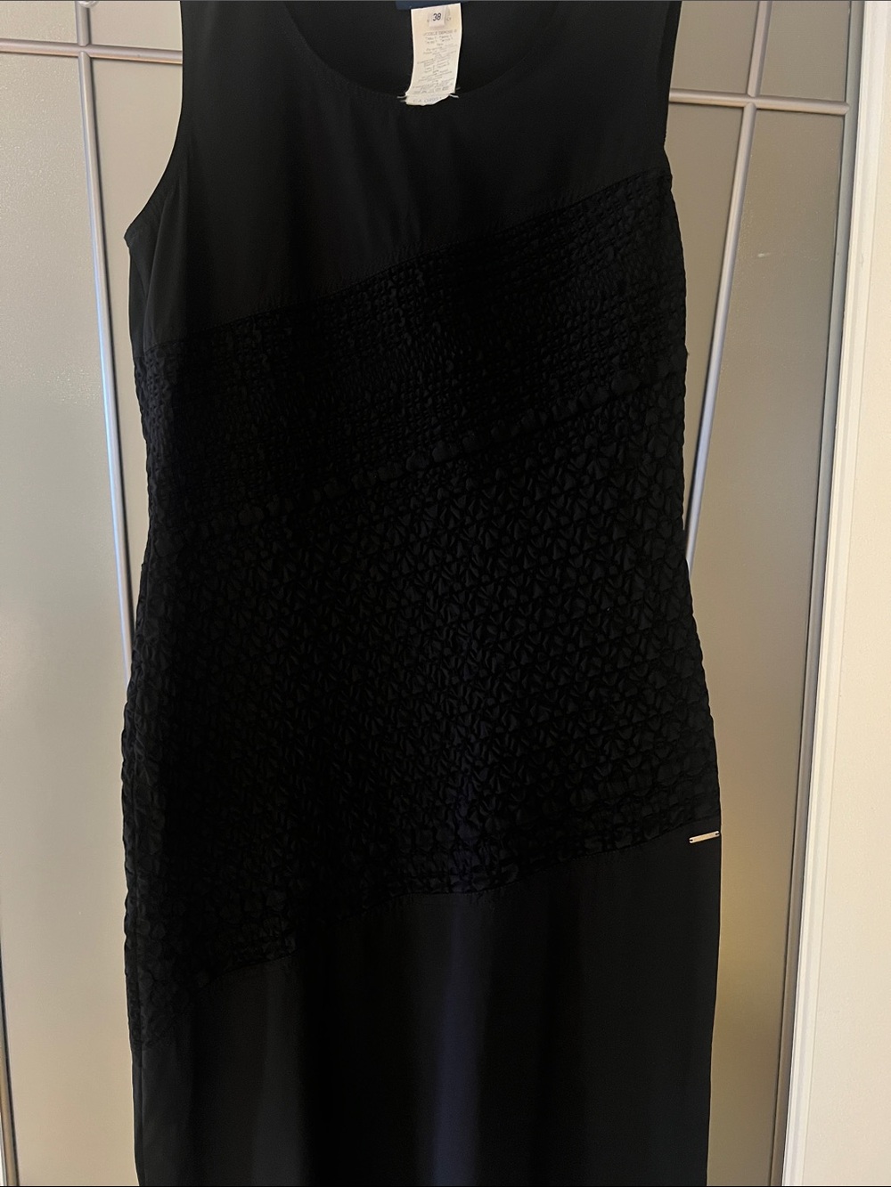 Kenzo Jeans 90’s Minimalist Black Dress Popcorn Texture Asymmetrical Waist 38 - Picture 5 of 9